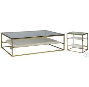 Signature Designs Gold Foil And White Cumulus Large Rectangular Occasional Table Set