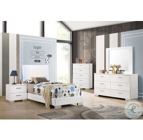 Felicity Glossy White Youth Panel Bedroom Set With LED Lighting