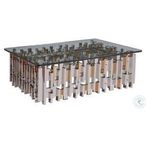 Signature Designs Stainless Steel And Brass Cityscape Rectangular Cocktail Table