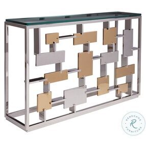 Signature Designs Stainless Steel And Brass Cityscape Console Table