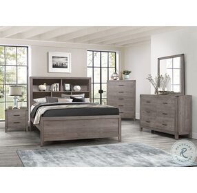 Woodrow Brownish Gray Platform Bookcase Bedroom Set