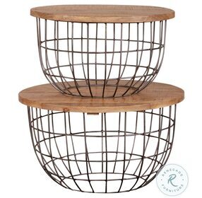 Akins Weathered Honey And Pewter Caged Nesting Accent Tables