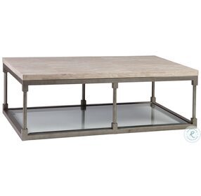 Signature Designs Sand Travertine And Antiqued Silver Leaf Topa Rectangular Cocktail Table