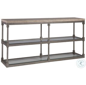 Signature Designs Sand Travertine And Antiqued Silver Leaf Topa Console Table