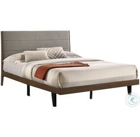 Mays Walnut Brown And Grey Queen Upholstered Platform Bed