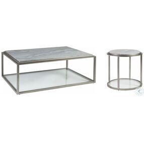 Signature Designs Forest Marble And Antiqued Silver Leaf Treville Rectangular Occasional Table Set