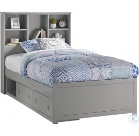 Caspian Gray Twin Bookcase Bed With Storage Unit