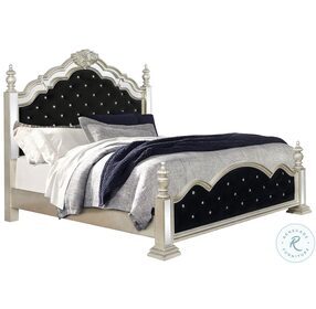 Heidi Metallic Platinum and Black Upholstered King Poster Bed