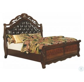 Exeter Dark Brown Upholstered Queen Sleigh Bed