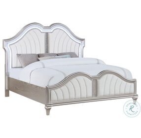 Evangeline Silver And Ivory Tufted King Upholstered Platform Bed