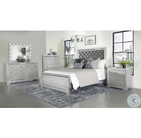 Eleanor Metallic Mercury And Silver Upholstered Panel Bedroom set