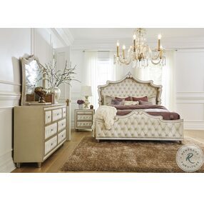 Antonella Ivory And Camel Upholstered Panel Bedroom set
