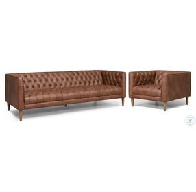 Williams Natural Washed Chocolate Leather 90" Living Room Set