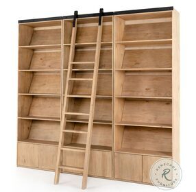 Bane Smoked Pine Triple Bookshelf With Ladder
