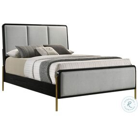 Arini Black And Gray Upholstered King Panel Bed