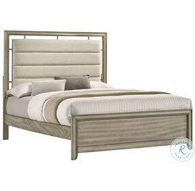 Giselle Rustic Beige Upholstered Queen Panel Bed