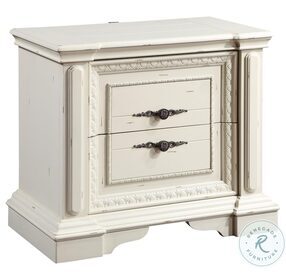 Evelyn Antique White 2 Drawer Nightstand