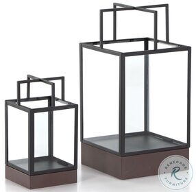 Delsin Red Clay And Satin Black Outdoor Lantern Set Of 2