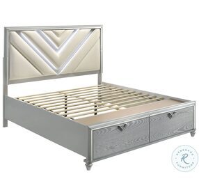 Veronica Light Silver Upholstered Queen Platform Storage Bed with LED Light