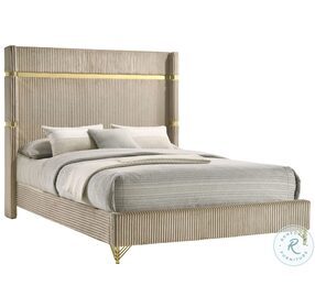 Lucia Beige Upholstered Wingback King Panel Bed