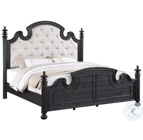Celina Black And Beige Upholstered Queen Panel Bed