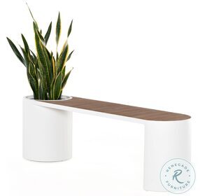Kylen White Aluminum And Natural Teak Outdoor Bench With Planter