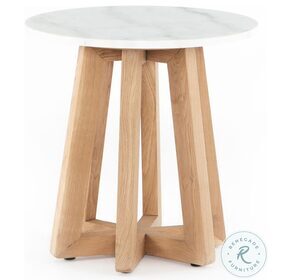 Creston White Marble And Honey Oak End Table