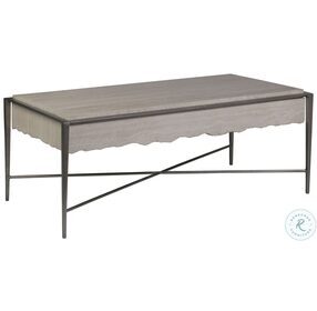 Signature Designs White Travertine And Silver Leaf Everest Rectangular Cocktail Table