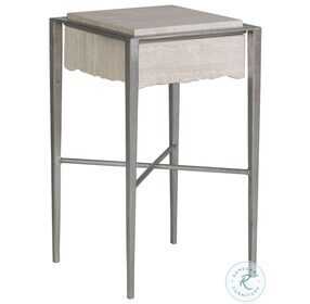 Signature Designs White Travertine And Silver Leaf Everest Square Large Spot Table