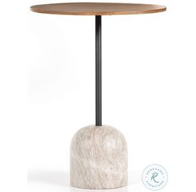 Fay Antique White Marble And Dark Natural Oak Bar Table