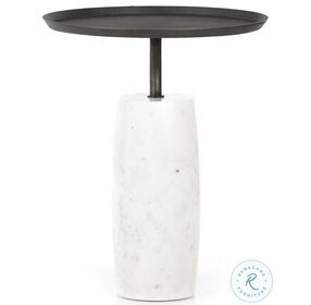 Cronos Polished White Marble And Hammered Grey End Table