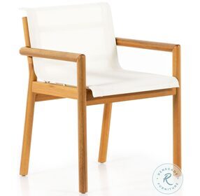 Kaplan Ivory Mesh And Auburn Eucalyptus Outdoor Dining Arm Chair