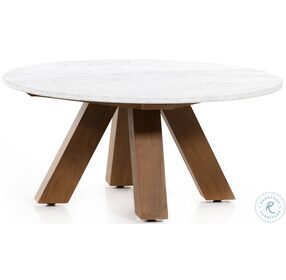 Sanders Natural Teak And Rough White Marble Outdoor Coffee Table