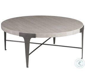 Signature Designs White Travertine And Ribbed Silver Leaf Cachet Round Cocktail Table