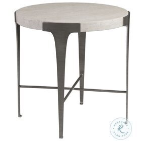 Signature Designs White Travertine And Ribbed Silver Leaf Cachet Round End Table