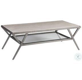 Signature Designs White Vein Travertine And Ribbed Silver Leaf Adamo Cocktail Table