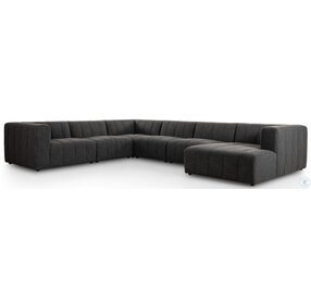 Langham Saxon Charcoal Channeled 6 Piece RAF Chaise Sectional