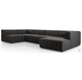 Langham Saxon Charcoal Channeled 5 Piece RAF Chaise Sectional