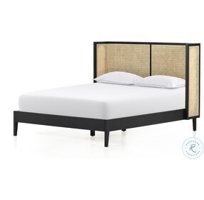 Antonia Brushed Ebony And Light Natural Cane Queen Panel Bed