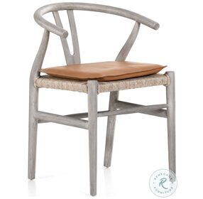 Muestra Whiskey Saddle And Weathered Grey Teak Outdoor Dining Chair With Cushion