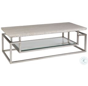 Signature Designs White Vein Travertine And Champagne Leaf Theo Rectangular Cocktail Table