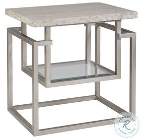 Signature Designs White Vein Travertine And Champagne Leaf Theo Rectangular End Table