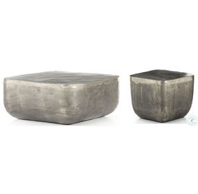 Basil Raw Antique Nickel Square Outdoor Occasional Table Set