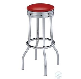Theodore Red And Chrome Upholstered Top Bar Stool Set of 2