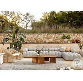 Roma Natural Teak And Faye Ash Outdoor 4 Piece Sectional With Ottoman