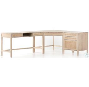 Clarita White Wash Mango L Shape Desk With Filing Cabinet