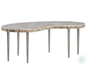 Signature Designs Fossilized Shell And Silver Seamount Kidney Cocktail Table