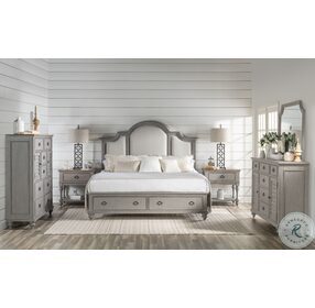 Kingston Tweed Gray And Beige Upholstered Panel Storage Bedroom Set