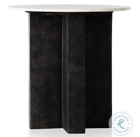 Terrell Raw Black And Polished White Marble Round End Table