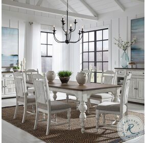 River Place Riverstone White And Tobacco Rectangular Leg Extendable Dining Room Set